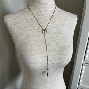 LUV AJ Pave Tusk Lariat Necklace Gold Tone